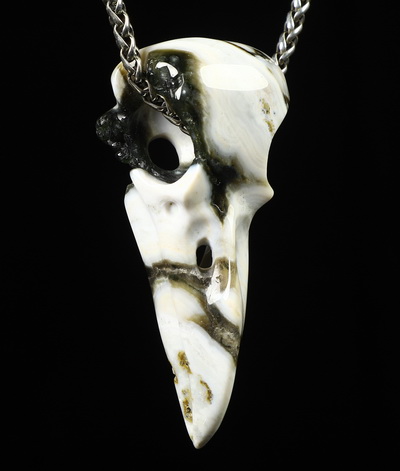 Necklace of 2.3" Ocean Jasper Hand Carved Crystal Skull Pendant, Skull Jewelry