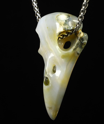 Necklace of 2.3" Ocean Jasper Hand Carved Crystal Skull Pendant, Skull Jewelry