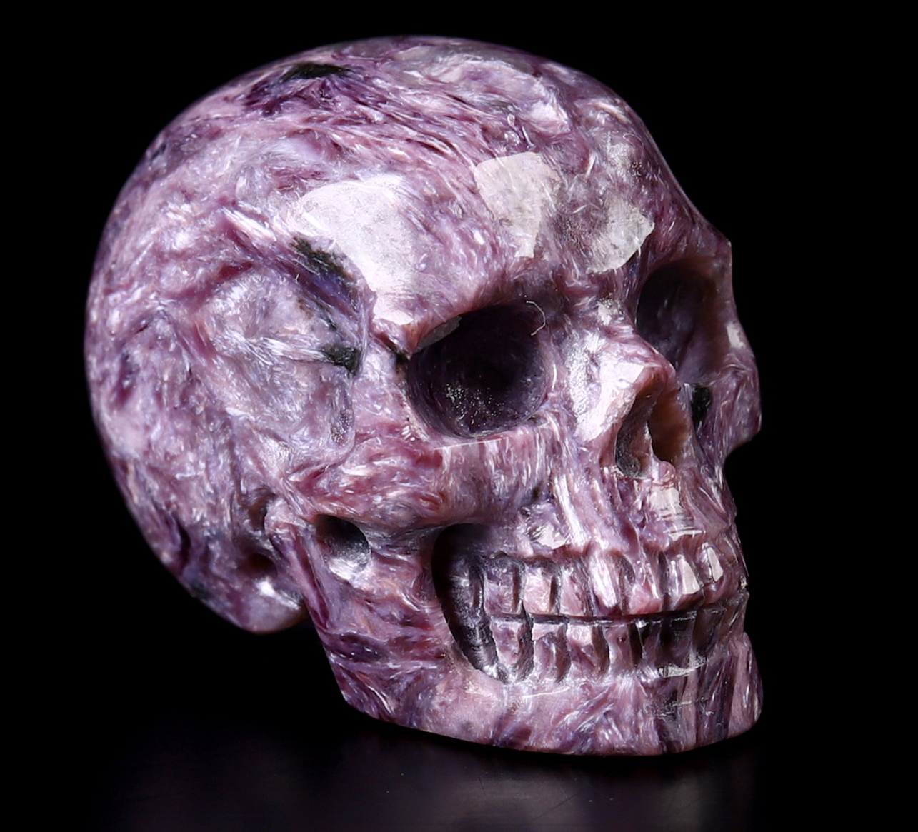 Gemstone 0.9" Russian Charoite Hand Carved Crystal Skull, Realistic, Crystal Healing