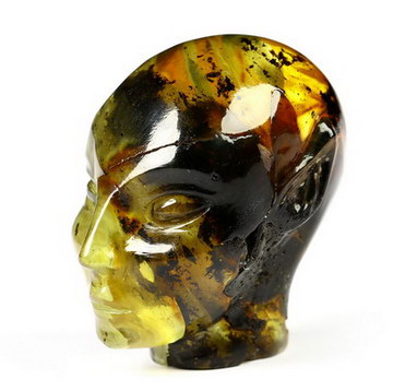 1.1" Baltic Amber Hand Carved Fairy Elf Alien Crystal Skull Companion Sculpture, Crystal Healing