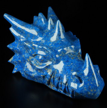 Gemstone 5.9" Lapis Lazuli Hand Carved Crystal Dragon Head Skull Sculpture, Crystal Healing