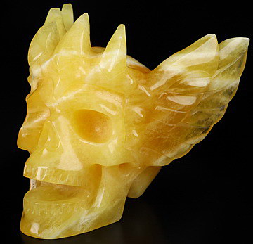 6.1" Beeswax Jade Hand Carved Guardian Crystal Skull Sculpture, Crystal Healing