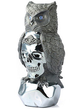 7.8" Tera-hertz Hand Carved Crystal Skull and Owl Sculpture, Crystal Healing
