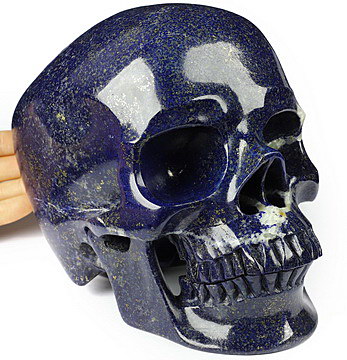Gemstone Super Realistic! Lifesized 7.1" Lapis Lazuli Hand Carved Crystal Skull, Crystal Healing