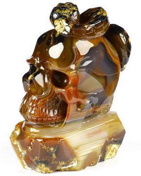 4.4" Premium Brazilian Agate Hand Carved Crystal Skull Fine Art Sculpture, Crystal Healing