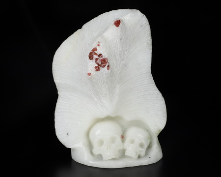 Gemstone 5.5" Ruby & Spinel Carved Crystal Lover Skull Sculpture