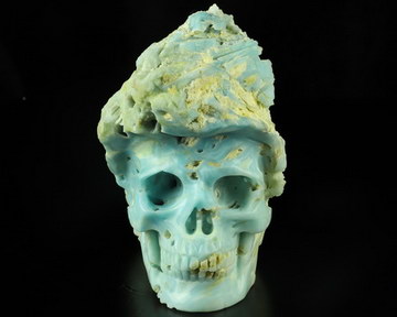 Gemstone 5.4" Chinese Amazonite Hand Carved Crystal Skull Fine Art Sculpture, Crystal Healing