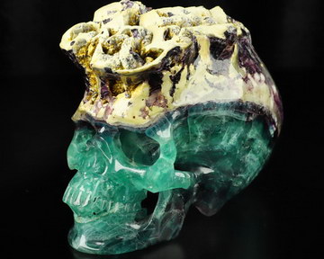 GORGEOUS! AWESOME! COLLECTION! HUGE 7.0" Fluorite Druse Carved Crystal Skull Sculpture