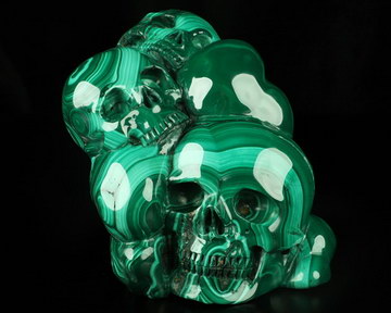 Gemstone 5.4" Malachite Carved Crystal Skull, Crystal Healing
