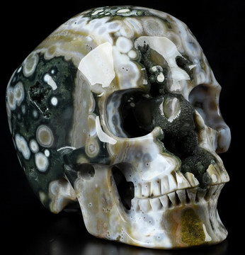 5.1" Ocean Jasper Geode Hand Carved Crystal Skull, Super Realistic, Crystal Healing