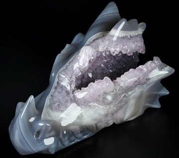 5.6" Agate Amethyst Druse Hand Carved Crystal Dragon Head Skull Sculpture, Crystal Healing