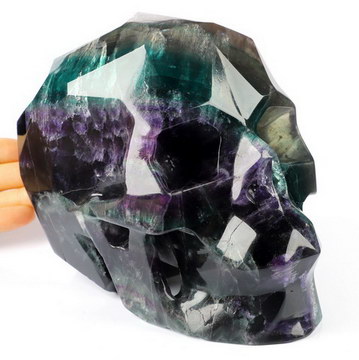 Lifesized 6.5" Faceted Fluorite Hand Carved Crystal Skull, Realistic, Crystal Healing