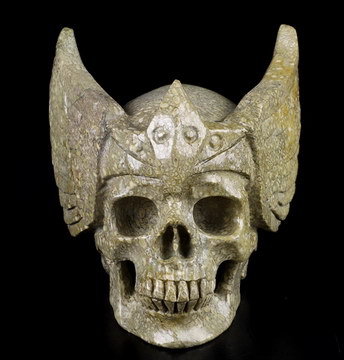 4.3" Dinosaur Sauropoda Fossil Hand Carved Guardian Crystal Skull Sculpture, Crystal Healing