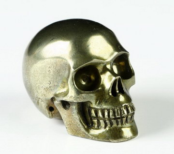 1.1" Pyrite Hand Carved Crystal Skull, Realistic, Crystal Healing