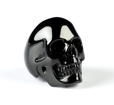 US Size 10# Black Obsidian Hand Carved Crystal Skull Ring, Skull Jewelry