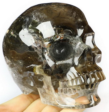 4.3" Rutilated Smoky Quartz Rock Crystal Hand Carved Crystal Skull, Super Realistic, Crystal Healing