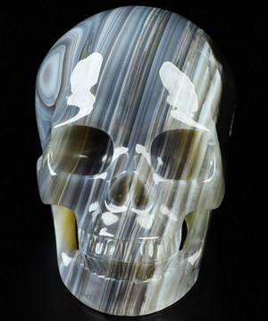 4.0" Gray & White Agate Hand Carved Crystal Skull, Realistic, Crystal Healing