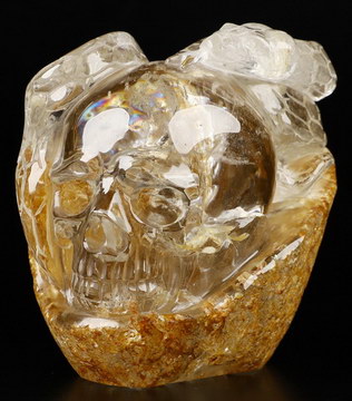5.1" Smokey Quartz Rock Crystal Hand Carved Crystal Skull Fine Art Sculpture, Crystal Healing