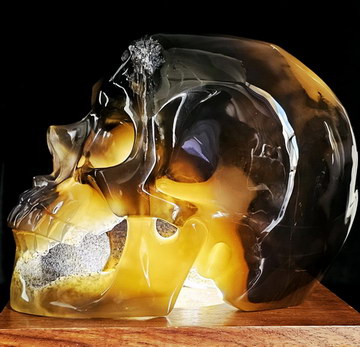 6.1" Agate Geode Hand Carved Crystal Skull with Led Stand, Super Realistic, Crystal Healing