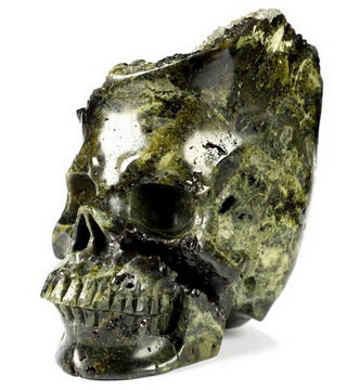 5.4" Green Tourmaline Quartz Hand Carved Crystal Skull, Realistic, Crystal Healing