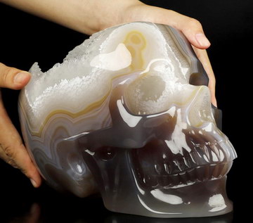 15LB Titan 9.6" Premium Brazilian Agate Geode Hand Carved Crystal Skull, Crystal Healing