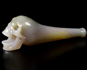 3.6" Premium Brazilian Agate Hand Carved Crystal Skull Pipe, Crystal Healing