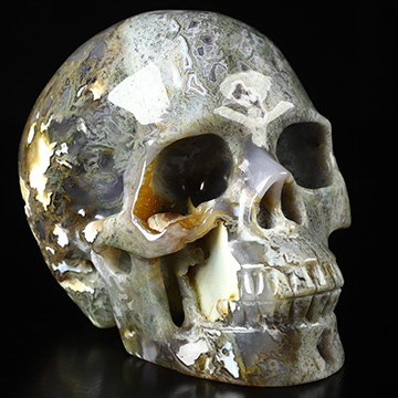 5.0" Green Moss Agate Hand Carved Crystal Skull, Realistic, Crystal Healing