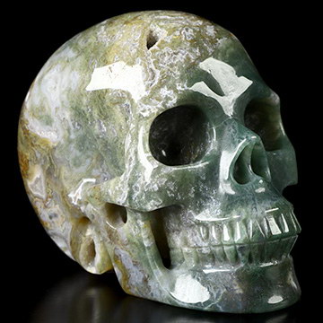5.0" Green Moss Agate Hand Carved Crystal Skull, Realistic, Crystal Healing
