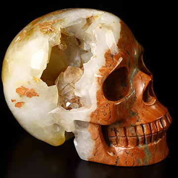5.0" Red Jasper and Quartz Geode Hand Carved Crystal Skull, Realistic, Crystal Healing