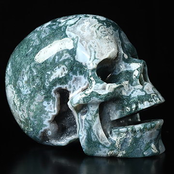 5.2" Green Moss Agate Hand Carved Crystal Skull, Realistic, Crystal Healing