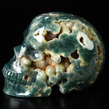 3.5" Green Grape Agate Hand Carved Crystal Skull, Realistic, Crystal Healing