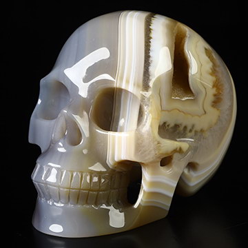 4.1" Agate Hand Carved Crystal Skull, Realistic, Crystal Healing