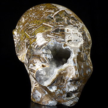 4.1" Tree Leaves Agate Geode Hand Carved Fairy Elf Alien Crystal Skull Companion Sculpture, Crystal Healing