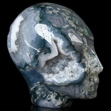 2.0" Green Moss Agate Hand Carved Fairy Elf Alien Crystal Skull Companion Sculpture, Crystal Healing