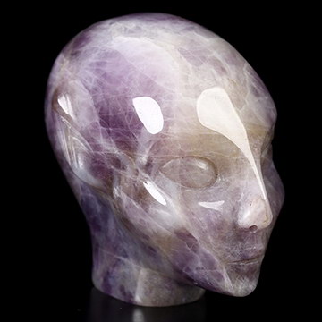 2.0" Dream Chevron Amethyst Hand Carved Fairy Elf Alien Crystal Skull Companion Sculpture, Crystal Healing