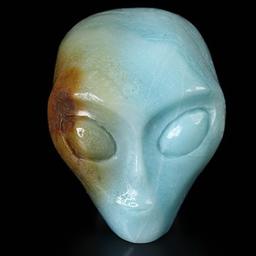 1.9" Chinese Amazonite Star Being Female Alien Crystal Skull Companion, Hand Carved Gemstone Fine Art Sculpture, Reiki Healing Stone Statue