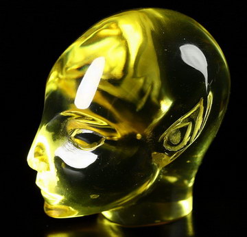 1.1" Baltic Amber Hand Carved Fairy Elf Alien Crystal Skull Companion Sculpture, Crystal Healing