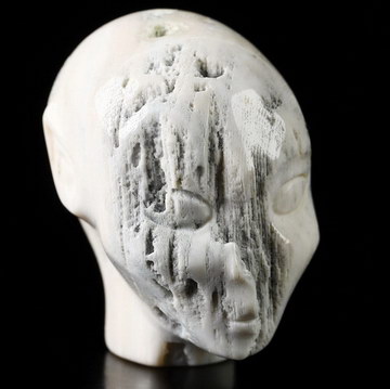 1.2" Petrified Wood Hand Carved Fairy Elf Alien Crystal Skull Companion Sculpture, Crystal Healing