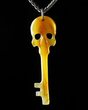 Necklace of 2.8" Agate Hand Carved Crystal Skull Pendant, Skull Jewelry