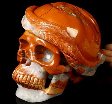 Merry Christmas 8.5" Red Jasper Hand Carved Crystal Skull Fine Art Sculpture, Crystal Healing