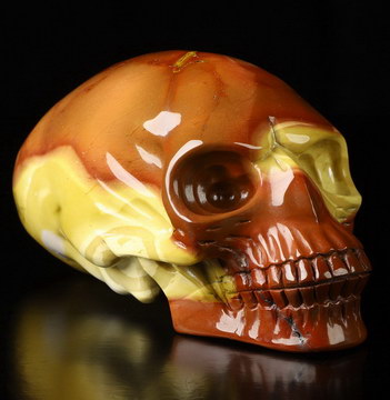 8.3" Mookaite Jasper Hand Carved Crystal Elongated Mayan Alien Skull Sculpture, Crystal Healing