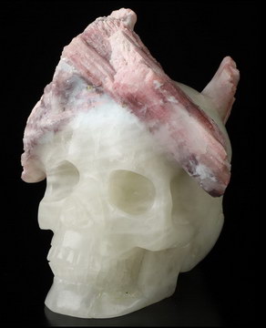 4.7" Pink Tourmaline Hand Carved Crystal Skull Fine Art Sculpture, Crystal Healing