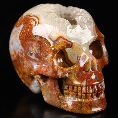 Gemstone 1.8" Red Crazy Lace Agate Geode Hand Carved Crystal Skull, Realistic, Crystal Healing