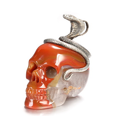 Necklace of 1.1" Empire Red Agate Hand Carved Crystal Skull Pendant, Skull Jewelry
