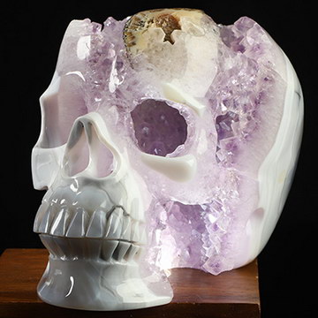 Super Realistic! Lifesized 7.6" Agate Amethyst Geode Hand Carved Crystal Skull, Crystal Healing