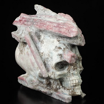 5.4" Pink Tourmaline Hand Carved Crystal Skull Fine Art Sculpture, Crystal Healing