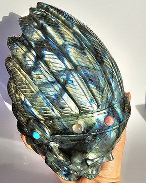 5.8" Labradorite Hand Carved Crystal Indian Skull Sculpture, Crystal Healing