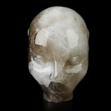 1.2" Black Tourmaline and Moonstone Hand Carved Fairy Elf Alien Crystal Skull Companion Sculpture, Crystal Healing