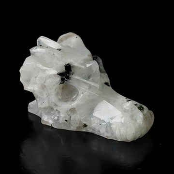 1.5" Black Tourmaline and Moonstone Hand Carved Crystal Dragon Skull Sculpture, Crystal Healing