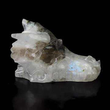 1.5" Black Tourmaline and Moonstone Hand Carved Crystal Dragon Skull Sculpture, Crystal Healing